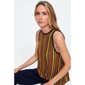 ZARA Knit Women's Colorful Striped Knit Tank Top Shimmer Sz L